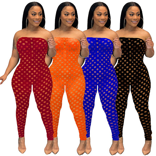 Wrapped Chest Nightclub Breathable Hole Tights Jumpsuit WSM-5232
