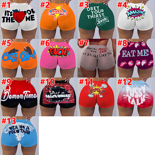 Sexy Letter Print High Waist Skinny Women Biker Shorts SHD-9477