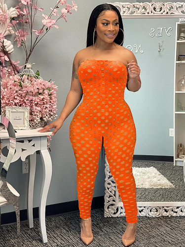 Wrapped Chest Nightclub Breathable Hole Tights Jumpsuit WSM-5232