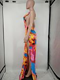 Sexy Print Deep V Neck Backless Bikini Cover Up Beach Dress NK-8595