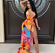 Sexy Print Deep V Neck Backless Bikini Cover Up Beach Dress NK-8595