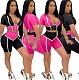 Short-sleeved Hooded Zipper Top High Waist Shorts 2 Pieces FNN-8592