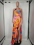 Sexy Print Deep V Neck Backless Bikini Cover Up Beach Dress NK-8595