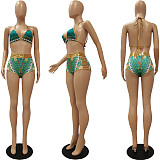 Sexy Halter Ruched High Waist Print Bikini Set Separate Swimsuit CM-2112