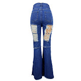 Autumn Hot Style Personality Ripped Denim Bell Bottoms LSL-6376