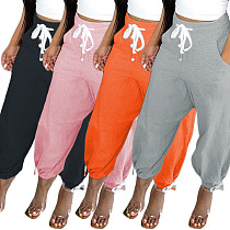 Solid Color Loose Sports Elastic Waist Corset Harlan Long Pants CN-0101
