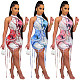Fashion Tie-dye Sleeveless Stitching Rope Skinny Mini Dress TK-6165