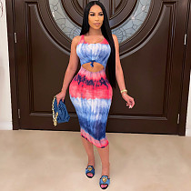 Women Tie Dye Print Sleeveless Cut Out Bodycon Dress WSM-5236 Women Tie Dye Print Sleeveless Cut Out Bodycon Dress WSM-5236