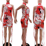 Fashion Tie-dye Sleeveless Stitching Rope Skinny Mini Dress TK-6165