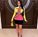 Stitching Color Long Sleeve Hollow Out Bandage Skinny Dress NIK-221