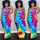 Summer Colored Tie-dye Print Loose Irregular Halter Dress QZX-6197