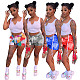 Women Sleeveless Drawstring Crop Top Print Shorts 2 Pieces NM-8344