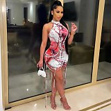 Fashion Tie-dye Sleeveless Stitching Rope Skinny Mini Dress TK-6165