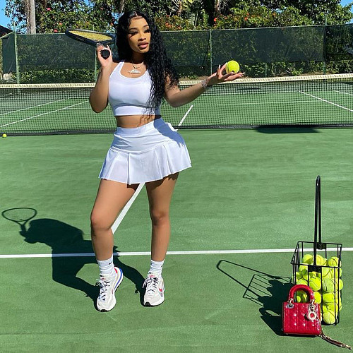 Women Sexy Solid Color Outdoor Vest Short Skirt 2 Piece Set MEI-9158