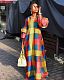 Colored Plaid Printed Flare Sleeves V Neck Floor Length Dress LDS-3077
