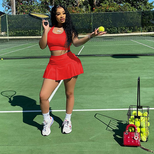 Women Sexy Solid Color Outdoor Vest Short Skirt 2 Piece Set MEI-9158