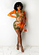 Tie-dye Printed Drawstring Long Sleeves Crop Top Skirt 2 Pieces BS-1260
