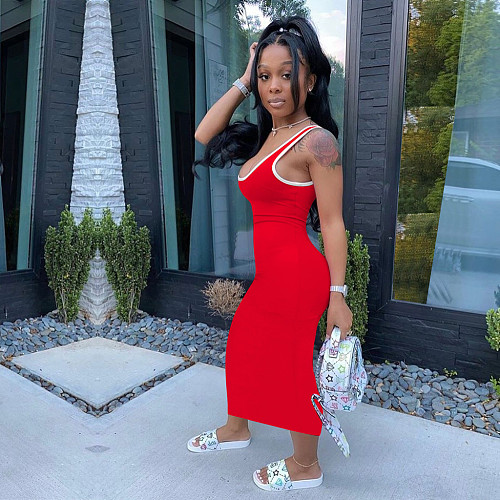 Summer Women's Solid Color Splicing Bodycon Vest Dress TE-4058