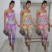 Sexy Pattern Print Sleeveless Slim Waist Bodycon Jumpsuit AL-235