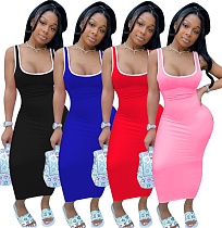 Summer Women's Solid Color Splicing Bodycon Vest Dress TE-4058 Summer Women's Solid Color Splicing Bodycon Vest Dress TE-4058