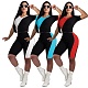 Summer Patchwork V Neck Short Sleeve Tops Shorts 2 Piece Suit YUM-9064