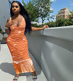 Gradient Fish Scales Print Low Neck Sleeveless Bohemian Dress NIK-231
