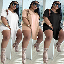 Plus Size Solid Color Short Sleeve O-neck Top Shorts 2 Pieces NY-2095
