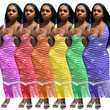 Gradient Fish Scales Print Low Neck Sleeveless Bohemian Dress NIK-231