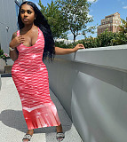 Gradient Fish Scales Print Low Neck Sleeveless Bohemian Dress NIK-231