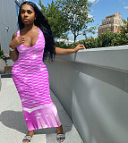 Gradient Fish Scales Print Low Neck Sleeveless Bohemian Dress NIK-231
