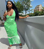 Gradient Fish Scales Print Low Neck Sleeveless Bohemian Dress NIK-231