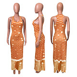 Gradient Fish Scales Print Low Neck Sleeveless Bohemian Dress NIK-231
