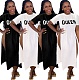 Fashion Letter-printed Short-sleeved Round Neck Slits Dress QZX-6200
