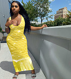 Gradient Fish Scales Print Low Neck Sleeveless Bohemian Dress NIK-231