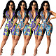 Summer Tie-dye Printed Front Zipper Sleeveless Skinny Romper JH-218