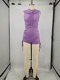 Summer Solid Color Crop Top Drawstring Shorts Two Piece Set XMY-9295