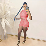 Summer Solid Color Crop Top Drawstring Shorts Two Piece Set XMY-9295