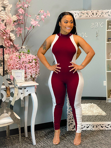 Summer Stitched Sleeveless O-neck Bodycon Jumpsuits WSM-5227