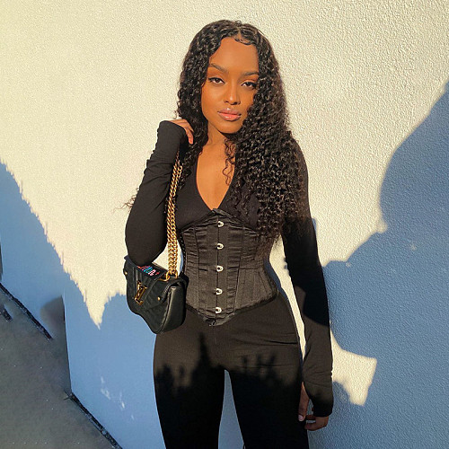 Sexy Long Sleeve Solid Color High Waist Bodycon Jumpsuit SXE-1738566
