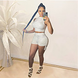 Summer Solid Color Crop Top Drawstring Shorts Two Piece Set XMY-9295