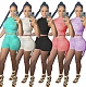 Summer Solid Color Crop Top Drawstring Shorts Two Piece Set XMY-9295