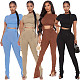 Sexy Solid Color Drawstring Crop Top Leggings Two Piece Set LDS-3258