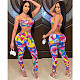 Womens Print Cut Out Bandage Crop Top Legging Pants 2 Pieces DY-6647