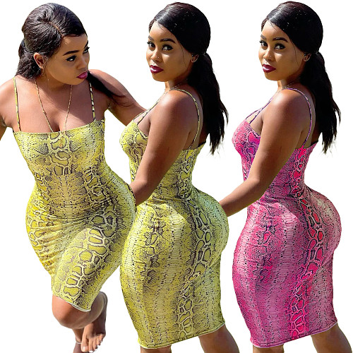 Women Sleeveless Halter Snake Print Bodycon Party Dress LM-8230