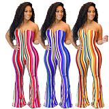 Hot Style Elastic Striped Sleeveless Strapless V-neck Jumpsuit XY-9086