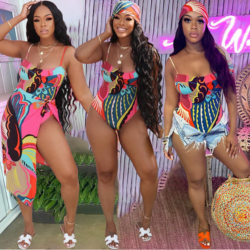 Sexy Hollow Out Bodysuit+Cover Up Swimwear Two Piece Set BGN-159