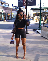 Summer Mesh Patchwork Long-sleeved Top Shorts 2 Piece Set BS-1258
