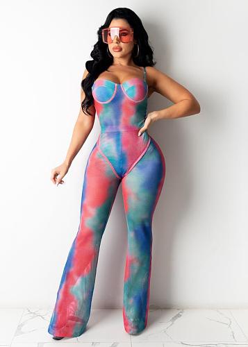 Sexy Mesh Perspective Print Bodysuit Long Pants 2 Piece Set ORY-5187