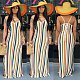 Colored Stripe Sleeveless High Waist Lace-up Halter Maxi Dress FSX-95