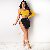 Sexy One Shoulder Long Sleeve Hollow Out Bandage Dress FSX-266